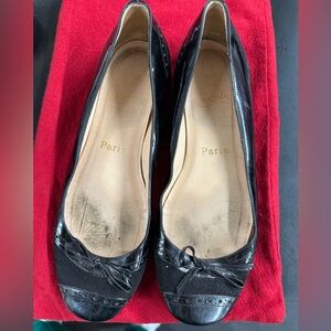 Christian Louboutin Mamadrage Black Patent & Suede Bow Ballet Flats